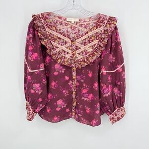 Love Shack Fancy Morrison Top Blouse Spiced Apple Red Size M